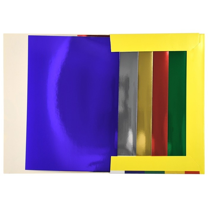 Картон цветной А4 5 листов 5 цветов Картон цветной А4 5 листов 5 цветов "Каляка-Маляка", ламинированный, металлик, ЗОЛОТО + СЕРЕБРО, 230 г/м2, в папке