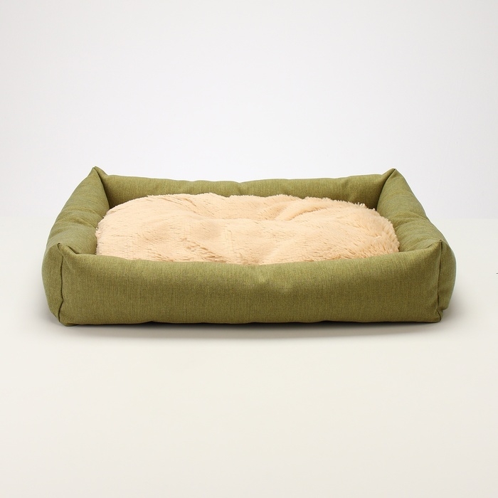 Лежанка для животных, 60*50*15 см, рогожка, синтепон, искусс. Мех, ЗЕЛЕНАЯ Лежанка для животных, 60*50*15 см, рогожка, синтепон, искусс. Мех, ЗЕЛЕНАЯ