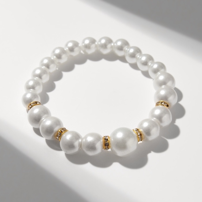 Браслет жемчуг «Подарок моря» с жемчугом, шар № 6,8,10, цвет белый в золоте, d=6,5 см Браслет жемчуг «Подарок моря» с жемчугом, шар № 6,8,10, цвет белый в золоте, d=6,5 см