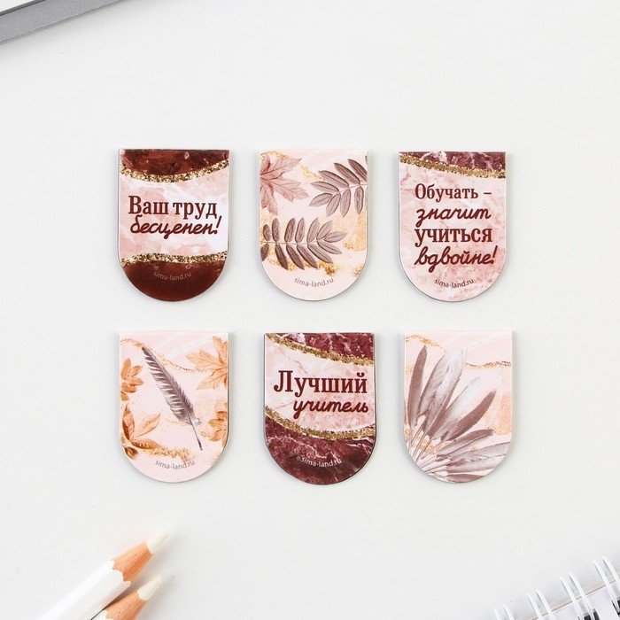 Закладки магнитные на подложке «Учителю: Для самого прекрасного учителя», 6 шт.