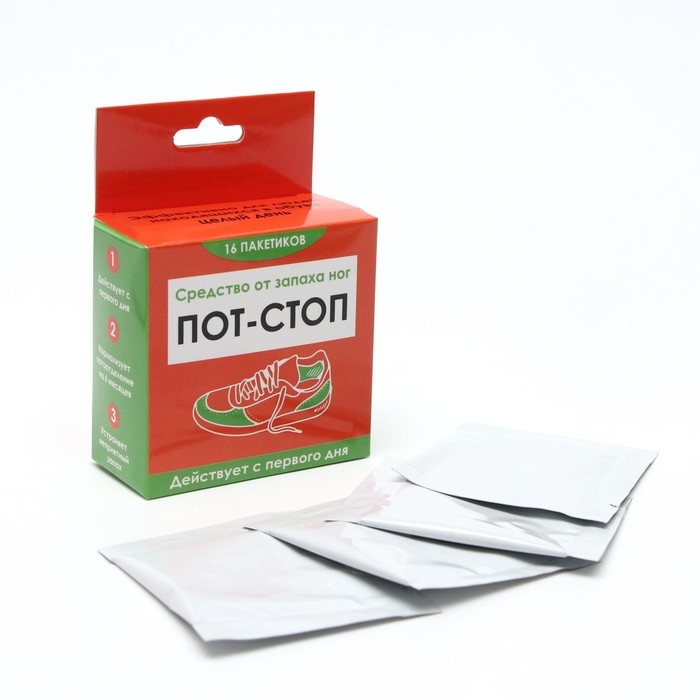 Средство от запаха ног «Пот - Стоп», 16 пакетиков по 1,5 г Средство от запаха ног «Пот - Стоп», 16 пакетиков по 1,5 г