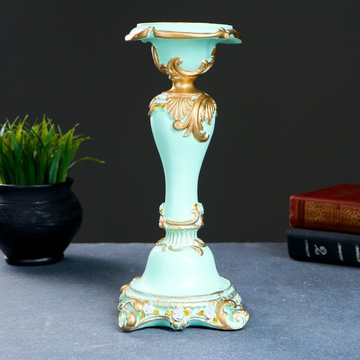 Подсвечник  Подсвечник "Резной с квадратным основанием", бирюзовый, 12х12х27 см, для свечи d=2 см