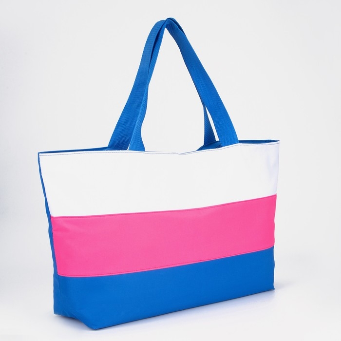Сумка пляжная на молнии, без подклада, цвет синий/розовый/белый Сумка пляжная на молнии, без подклада, цвет синий/розовый/белый
