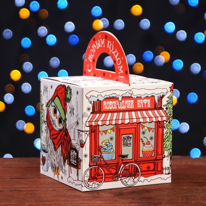 Подарочная коробка Подарочная коробка "Новогоднее кафе", 14 х 14 х 14 см