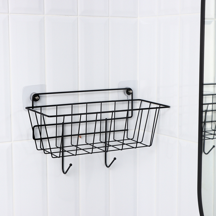 Корзина с 2 крючками, 31,5×13×20 см, цвет черный Корзина с 2 крючками, 31,5×13×20 см, цвет черный