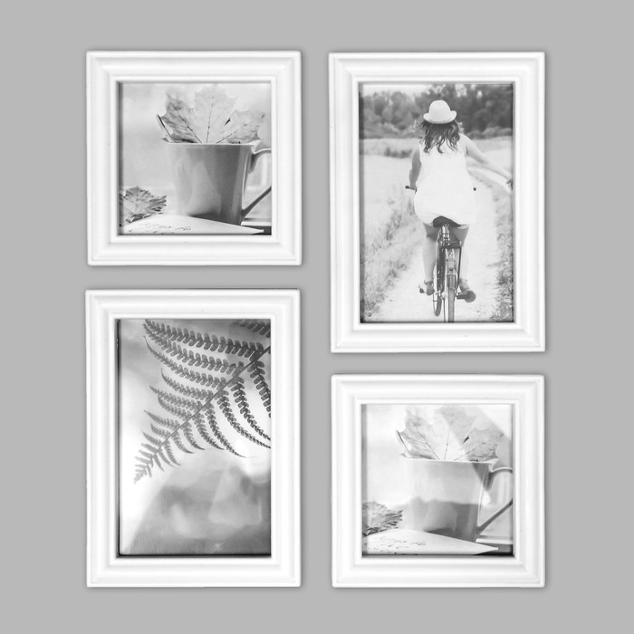 Фоторамка на 4 фото 10х10, 10х15 см  Фоторамка на 4 фото 10х10, 10х15 см "Классика" белая набор 4 шт 31,5х26 см