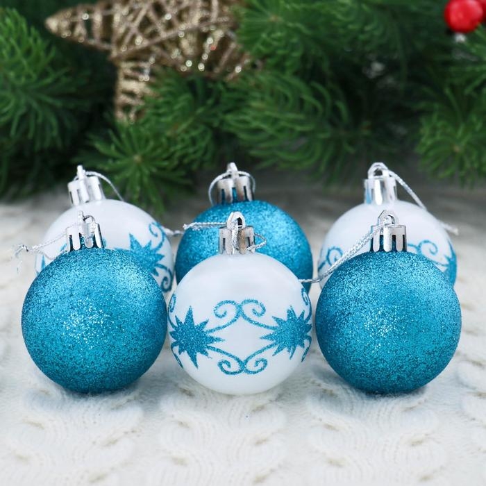 Набор шаров пластик d-5 см, 6 шт Набор шаров пластик d-5 см, 6 шт "Зимняя сказка" бело-голубой