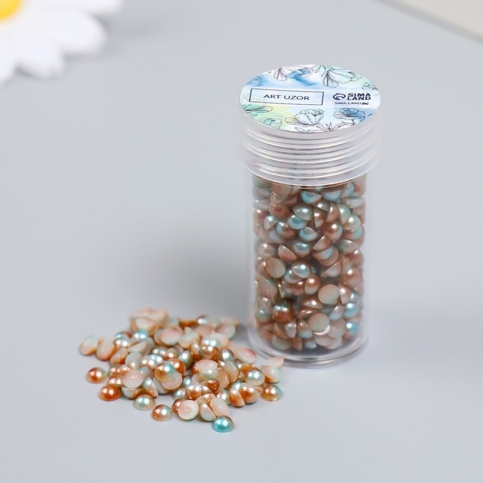 Декор Декор "Полубусины и стразы. Градиент голубой крем" d=4 мм 10г 200 шт 5х2,5 см МИКС