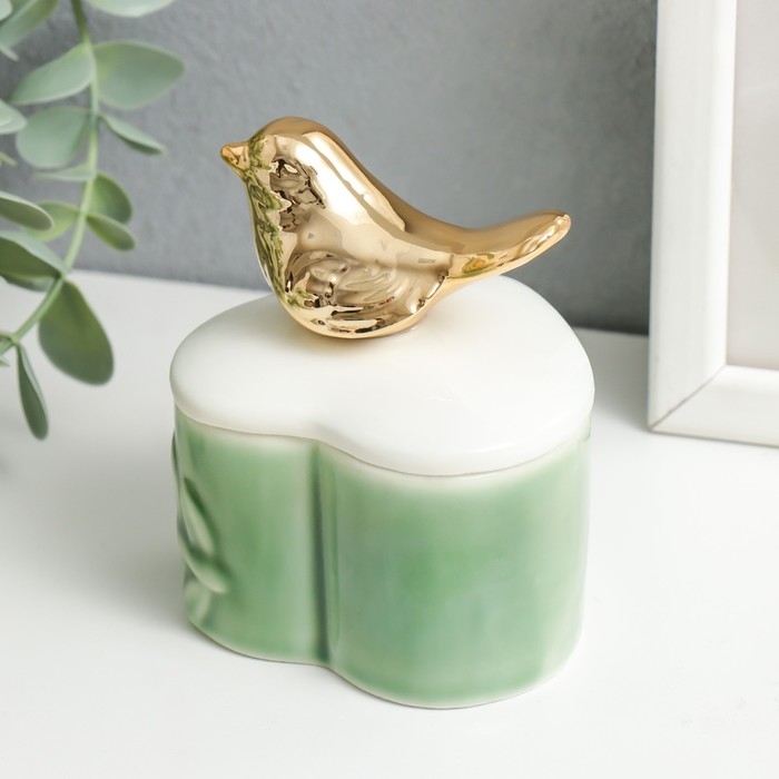 Шкатулка керамика сердце Шкатулка керамика сердце "Золотая птица. Лист" МИКС 9х6,8х7,5 см