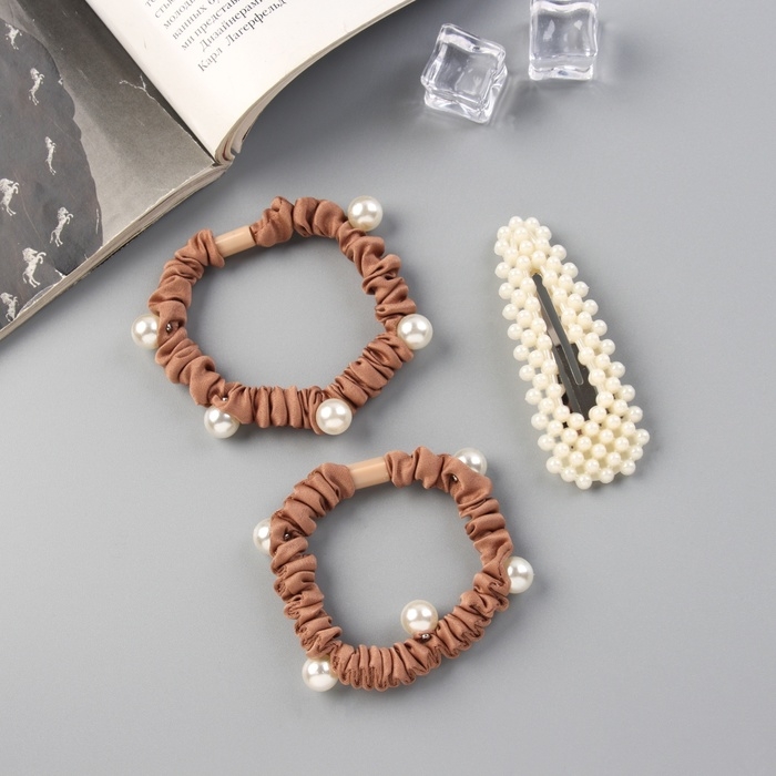 Набор для волос Набор для волос "Касандра" (2 резинки 5 см, невидимка 7 см) коричневый