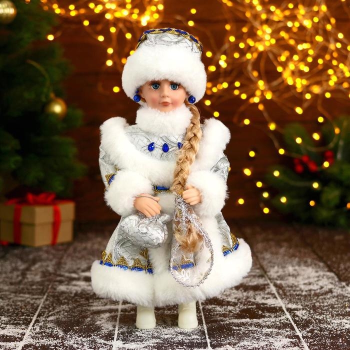 Снегурочка Снегурочка "В пышной шубке" с синими украшениями, 14х30 см