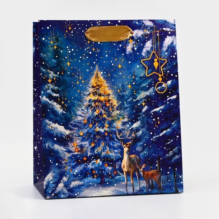 Пакет подарочный новогодний ламинированный Пакет подарочный новогодний ламинированный "Ночная красавица", 18 х 22,3 х 10 см.