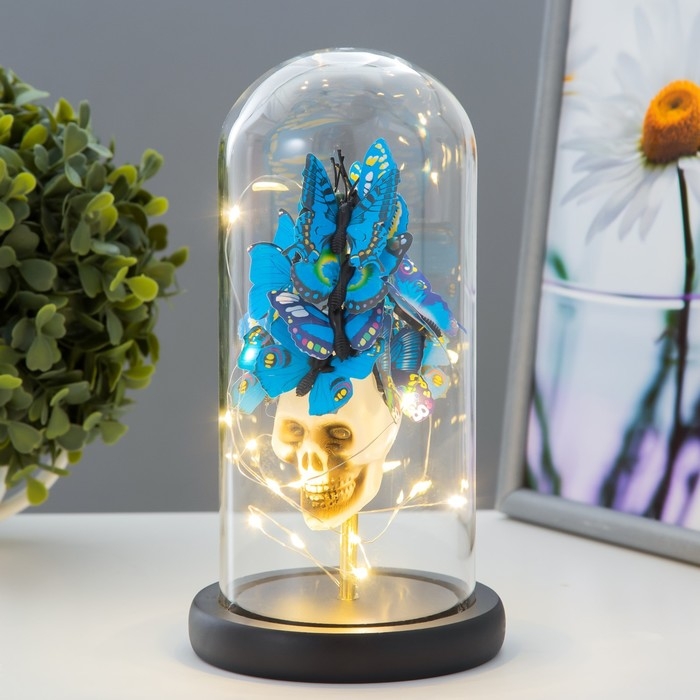 Ночник колба Ночник колба "бабочки и череп" LED от батареек 3хААА 11х11х22,5 см RISALUX