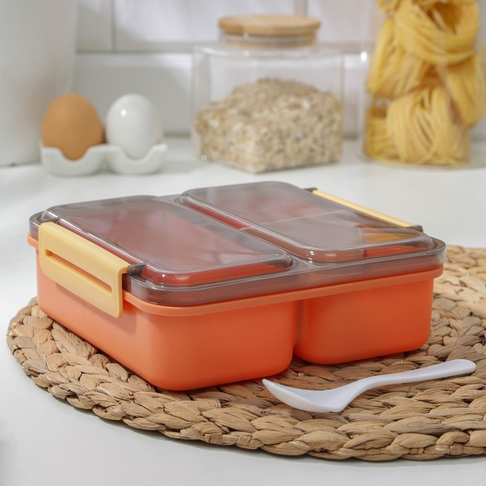 Ланч - бокс пластиковый Доляна &laquo;Классика&raquo;, 2 отделения, 18&times;18&times;6 см, цвет МИКС