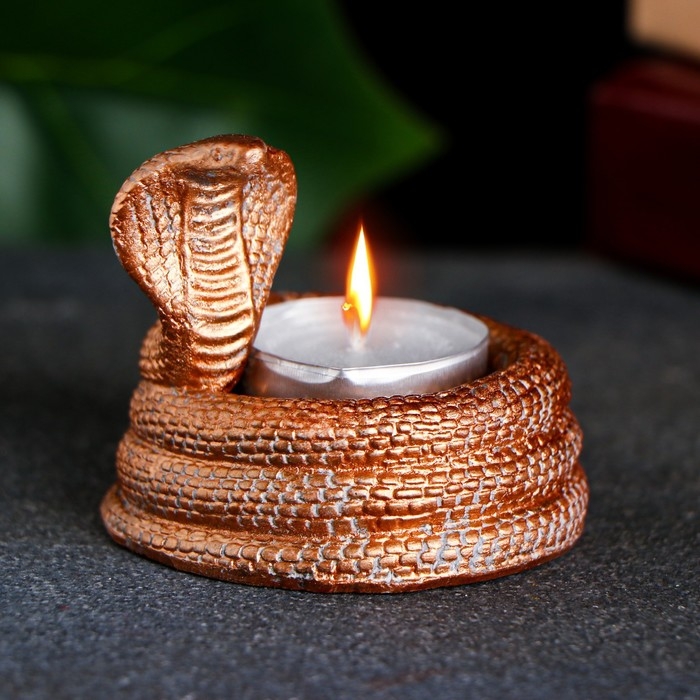 Новый год. Символ 2025. Подсвечник новогодний Новый год. Символ 2025. Подсвечник новогодний "Змея кобра" бронза, 8х6см