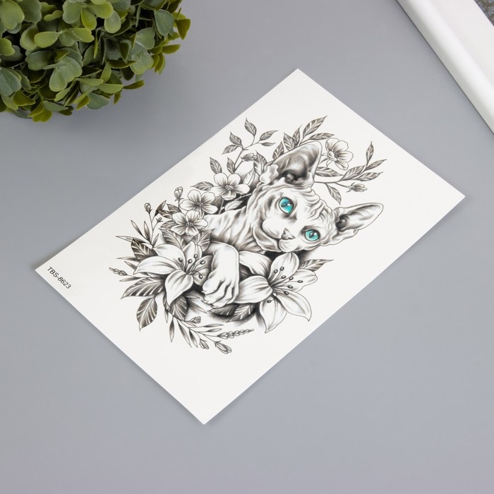 Татуировка на тело цветная Татуировка на тело цветная "Сфинкс в цветах" 12х19 см