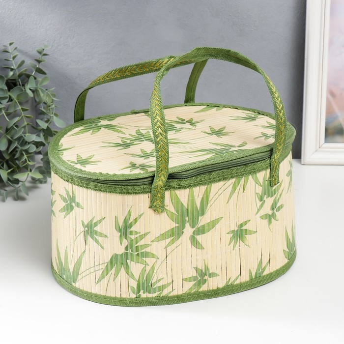 Шкатулка бамбук Шкатулка бамбук "Листья" с ручками, молния 16х20х30 см