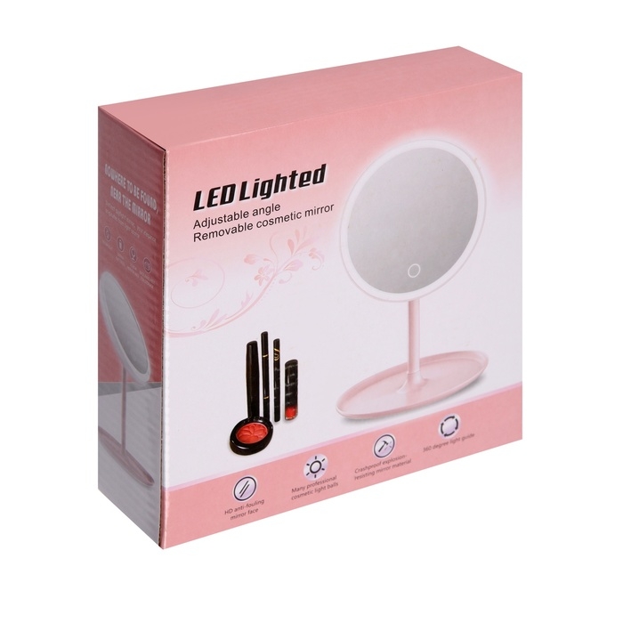 Зеркало KZ-09, подсветка, настольное, АКБ, 2500 мАч, 3 режима, поворот 90°, белое Зеркало KZ-09, подсветка, настольное, АКБ, 2500 мАч, 3 режима, поворот 90°, белое