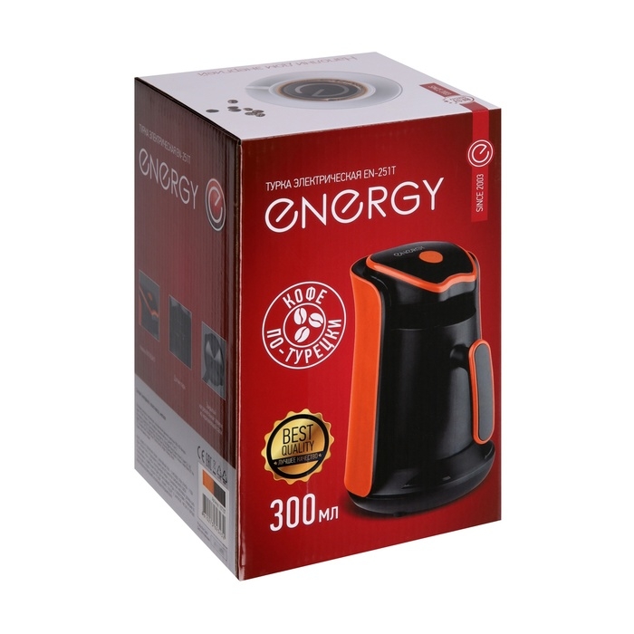 Турка электрическая Energy EN-251T, 600 Вт, 0.3 л, чёрно-оранжевая Турка электрическая Energy EN-251T, 600 Вт, 0.3 л, чёрно-оранжевая