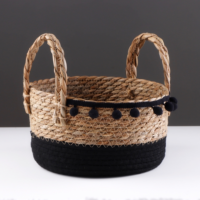 Корзина для хранения Корзина для хранения "Колумбия", с ручками, 24 х 24 х 13 см, натуральный, чёрный