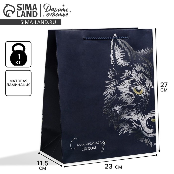 Пакет подарочный ламинированный вертикальный, упаковка, &laquo;Сильному духом&raquo;, ML 23 х 27 х 11,5 см