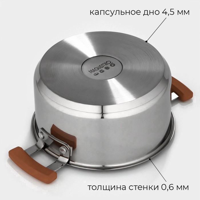 Набор кастрюль из нержавеющей стали Magistro, 3 шт: d=16/20/24 см, штабелируемые, индукция Набор кастрюль из нержавеющей стали Magistro, 3 шт: d=16/20/24 см, штабелируемые, индукция