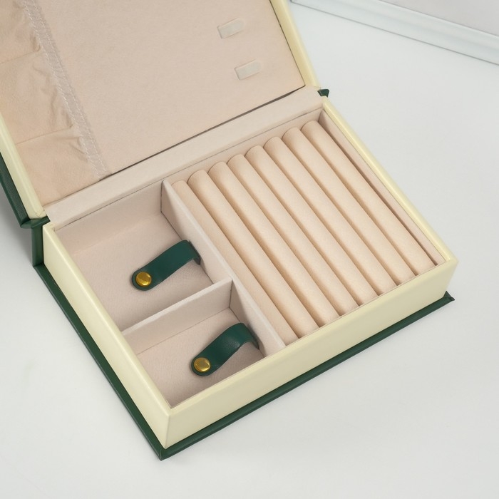 Шкатулка кожзам для украшений Шкатулка кожзам для украшений "Магическая книга" тёмно-зелёная 15,5х21,5х7 см