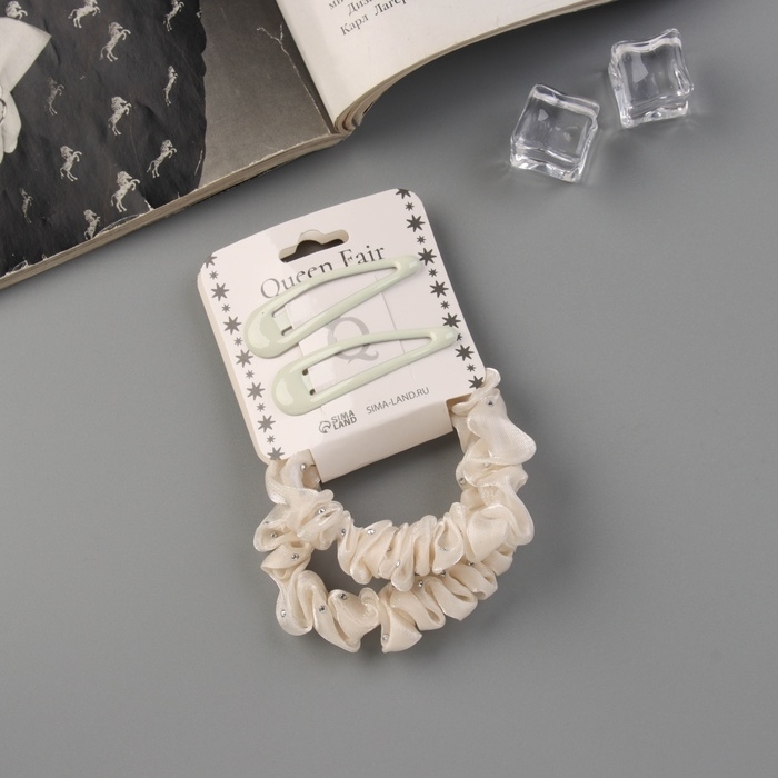Набор для волос Набор для волос "Глория блеск" (2 резинки 5,5 см, 2 невидимки 5 см) молочный