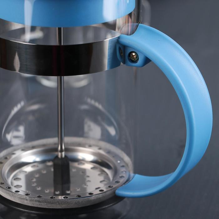 Чайник заварочный френч - пресс Доляна «Гарсон», 800 мл, стекло, цвет голубой Чайник заварочный френч - пресс Доляна «Гарсон», 800 мл, стекло, цвет голубой