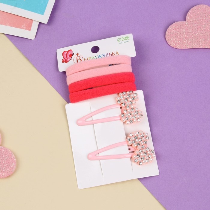 Набор для волос Набор для волос "Лили" (4 резинки 4 см, 2 невидимки 5 см) бантики, розовый