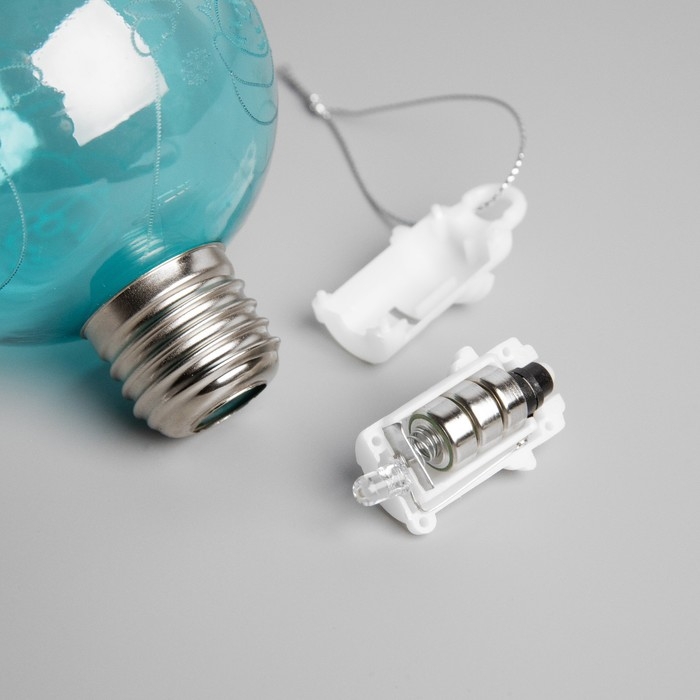 Ёлочный шар «Дед Мороз» голубой, батарейки, 1 LED, свечение тёплое белое