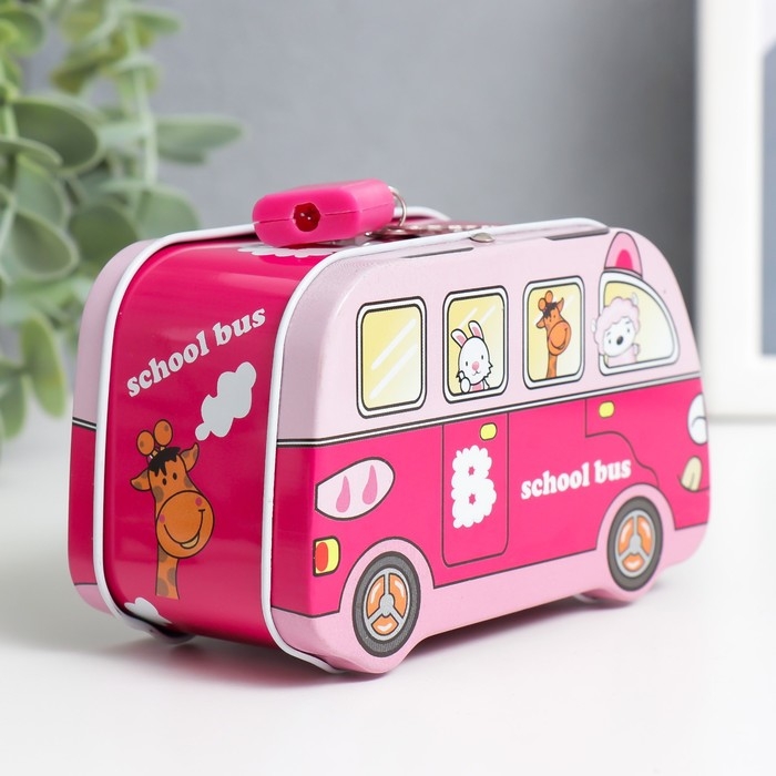 Копилка металл с замочком Копилка металл с замочком "Звери в автобусе" МИКС 11х5,5х6,7 см