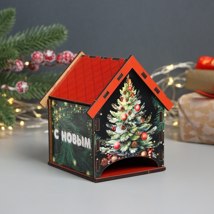 Новогодний чайный домик  Новогодний чайный домик "С Новым годом" 10,5х9,5х12 см