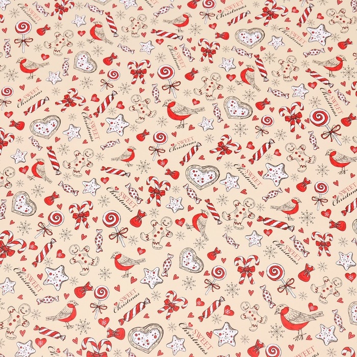 Новый год. Бумага упаковочная глянцевая  Новый год. Бумага упаковочная глянцевая "Рождественская конфета", 70 х 100 см, 1 лист