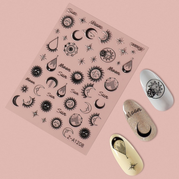 Наклейки для ногтей «MOON», объёмные, цвет чёрный Наклейки для ногтей «MOON», объёмные, цвет чёрный