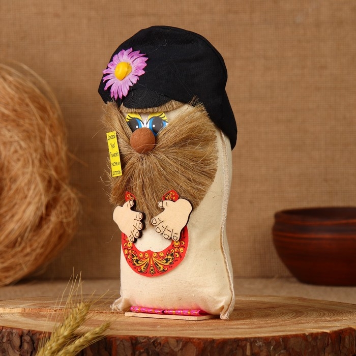 Оберег Оберег "Домовой в кепке с подковой", лён, 20 см