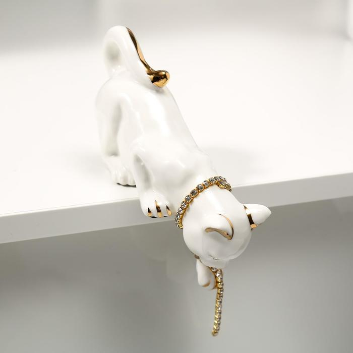 Сувенир керамика Сувенир керамика "Кошка бело-золотистая с цепочкой из страз" 17 см