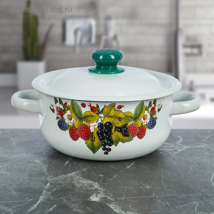 Кастрюля эмалированная 1,5 л, декор МИКС, цвет белый Кастрюля эмалированная 1,5 л, декор МИКС, цвет белый