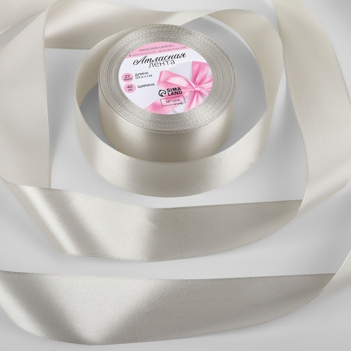 Лента атласная, 40 мм &times; 23 &plusmn; 1 м, цвет светло-серый №179