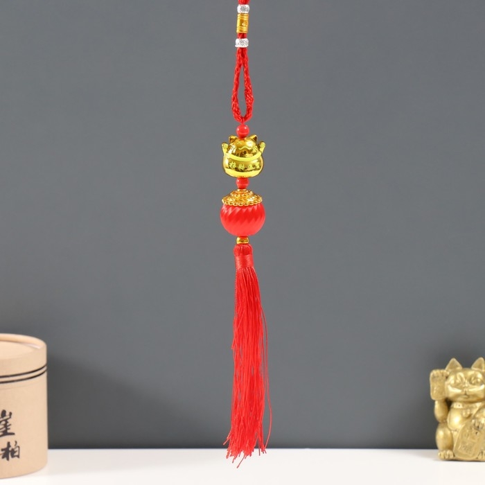 Подвеска пластик, текстиль Подвеска пластик, текстиль "Кот Манэки-нэко с фонариком" 2,8х2,8х28 см