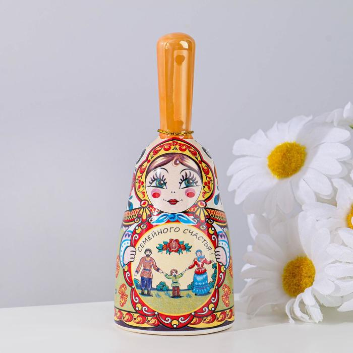 Колокольчик с ручкой  Колокольчик с ручкой "Матрешка" средняя, керамика, микс