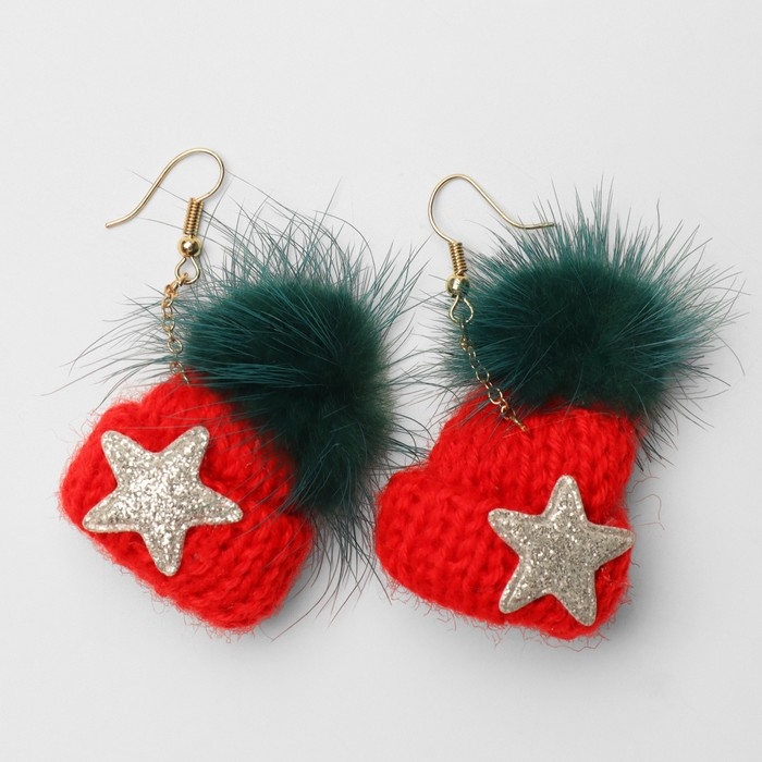 Новый год! Серьги «Шапочки» мягкие, цвет красно-зелёный Новый год! Серьги «Шапочки» мягкие, цвет красно-зелёный
