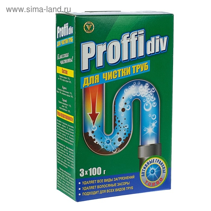 Средство для чистки канализационных труб Proffidiv turbo, гранулы, 3 × 100 г Средство для чистки канализационных труб Proffidiv turbo, гранулы, 3 × 100 г