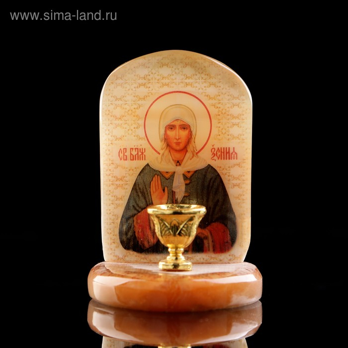 Икона «Ксения Петербургская», с подсвечником, селенит Икона «Ксения Петербургская», с подсвечником, селенит