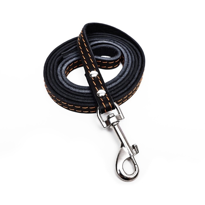 Поводок кожаный однослойный, простроченный, 1.41 м х 1.2 см, черный Поводок кожаный однослойный, простроченный, 1.41 м х 1.2 см, черный