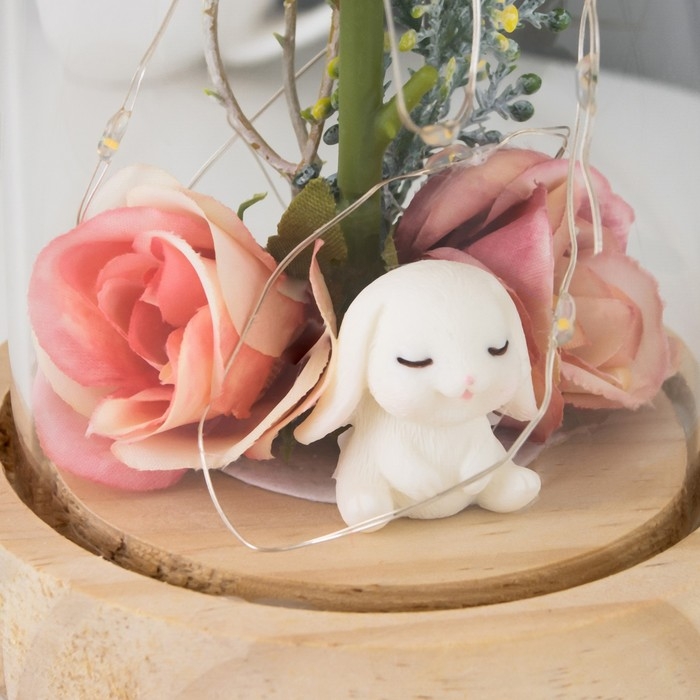 Ночник-колба Ночник-колба "Пион малый" LED от батареек 3хLR1130 розово-бежевый 9,5х9,5х16,5 см RISALUX 736365