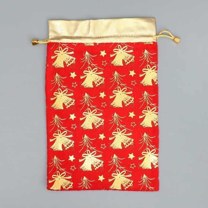 Мешочек подарочный плюш «Новогодний звон», колокольчики, тиснение, 20 х 30 см +/- 1.5 см, Новый год Мешочек подарочный плюш «Новогодний звон», колокольчики, тиснение, 20 х 30 см +/- 1.5 см, Новый год