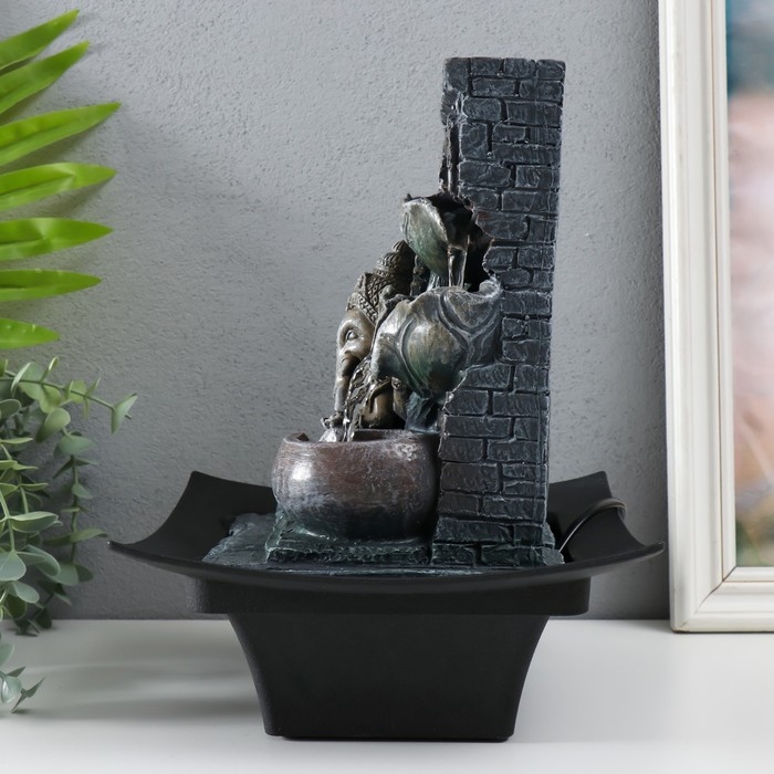 Фонтан настольный от сети, подсветка Фонтан настольный от сети, подсветка "Ганеша у каменного фонтана" серый 20,5х20,5х26 см