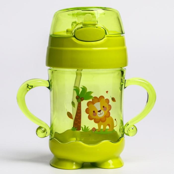 Поильник детский с силиконовой трубочкой, 220 мл., с ручками, цвета МИКС Поильник детский с силиконовой трубочкой, 220 мл., с ручками, цвета МИКС