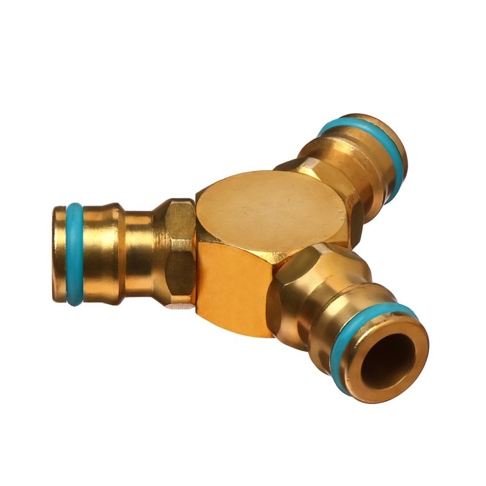 Тройник, быстросъёмное соединение, латунь, Greengo Тройник, быстросъёмное соединение, латунь, Greengo